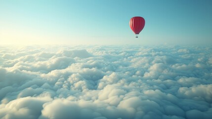 A hot air balloon floating serenely above a cloud layer, symbolizing a state of detachment and freedom from worries.