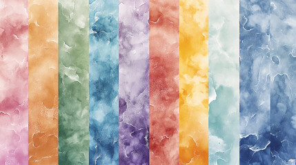  A set of watercolor textures with soft pastel colors, arranged in vertical rows for seamless background patterns. The textures are in the style of various artists