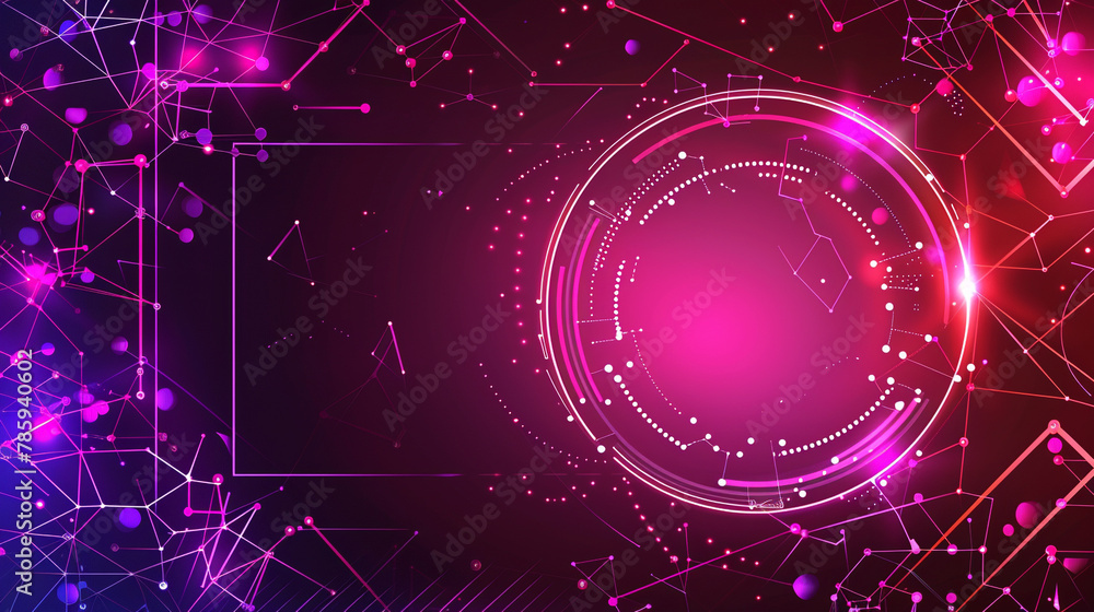 Poster fuchsia and violet design with molecules, suitable for dynamic business presentations.
