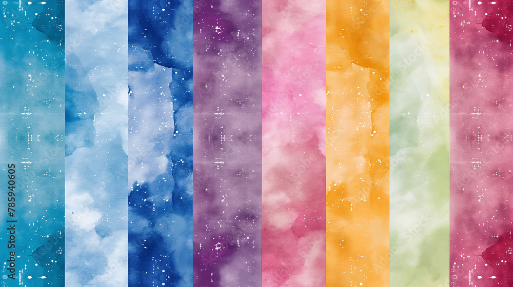Poster a set of watercolor textures with soft pastel colors, arranged in vertical rows for seamless backgro
