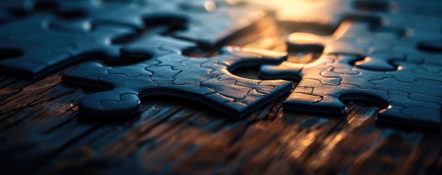 Close-up of colorful interlocking pieces of puzzle, showcasing texture and detail