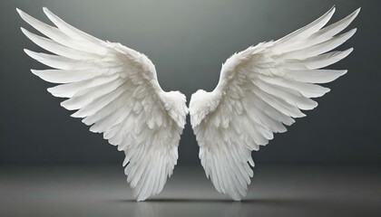 white angel wings with a soft, feathery texture isolated over grey background
