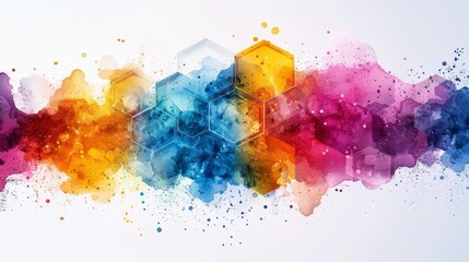 Fototapeta premium An elegant hexagon made of colorful paint splashes