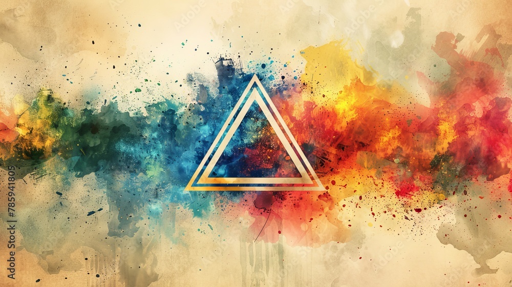 Poster an elegant triangle created from a blend of vibrant and colorful paint splashes