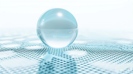 3D sphere in ice blue, gloss over digital grid, perfect for online networking. - obrazy, fototapety, plakaty