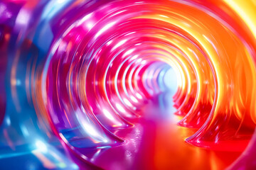 Colorful tunnel with light shining through it.