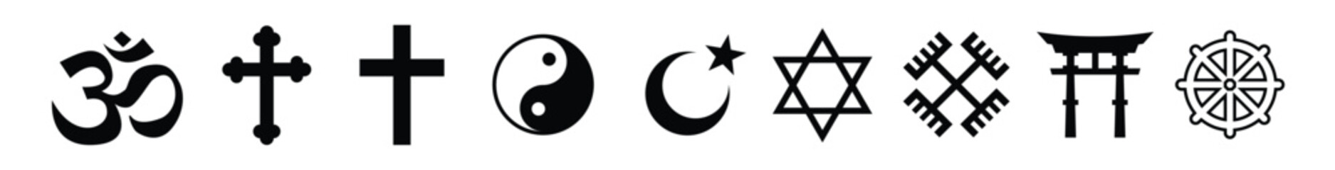 religion symbol set.  Hindu, Buddhism, Christian, Islam, vector set stock illustration