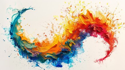 Graceful swirls of colorful paint splashes arranged in the form of a crescent