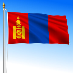 Mongolia, official national waving flag, asiatic country, vector illustration