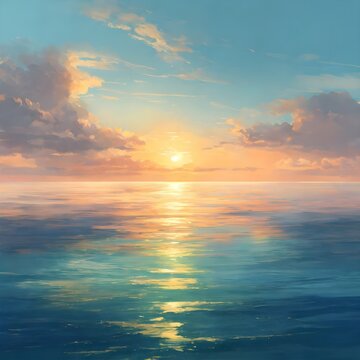 Tranquil Ocean Scene: Sunset Beauty on Canvas