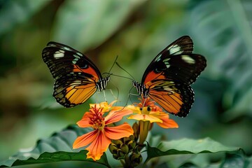 Fototapeta premium A couple of butterflies on a blooming flower
