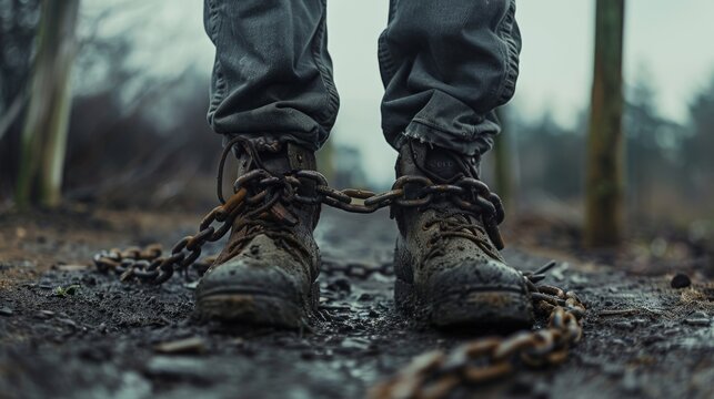 A Person With Weights Chained To Their Legs, Struggling To Walk Forward, Symbolizing The Feeling Of Being Bogged Down By Stress And Workload.