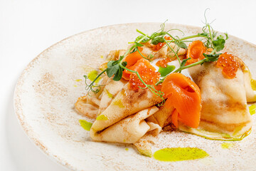 crepes with caviar and salmon