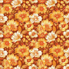 Fototapeta na wymiar Floral orange color, form natural, seamless fabric pattern.
