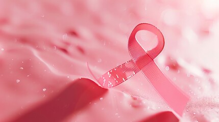 A pink ribbon, a universal symbol of breast cancer awareness, displayed on a white background. - obrazy, fototapety, plakaty