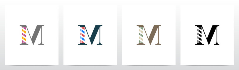 Barber Shop Sign on Letter Initial Logo Design M