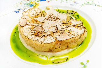cauliflower steak with pesto and dill