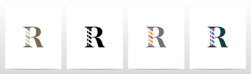 Barber Shop Sign on Letter Initial Logo Design R