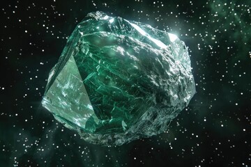 Beautiful green emerald stone in space