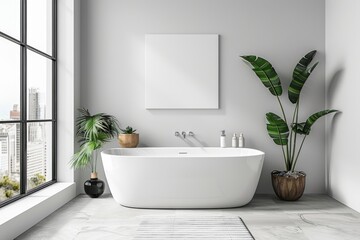 Fototapeta premium Bathroom Wall Mockup created with Generative AI