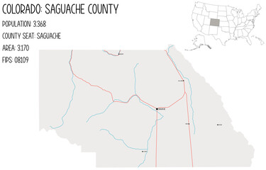 Large and detailed map of Saguache County in Colorado, USA.