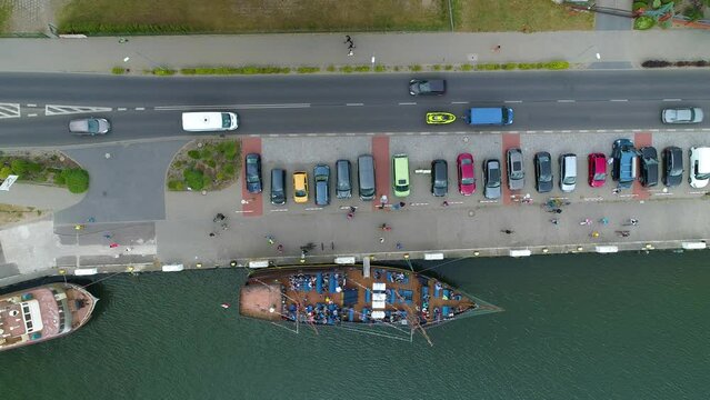 Top Down Port Boat Dziwnow Statek Aerial View Poland