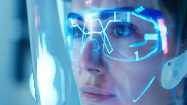 A closeup of a persons face being scanned at a vaccination center with their digital health passport being used as proof of vaccination.