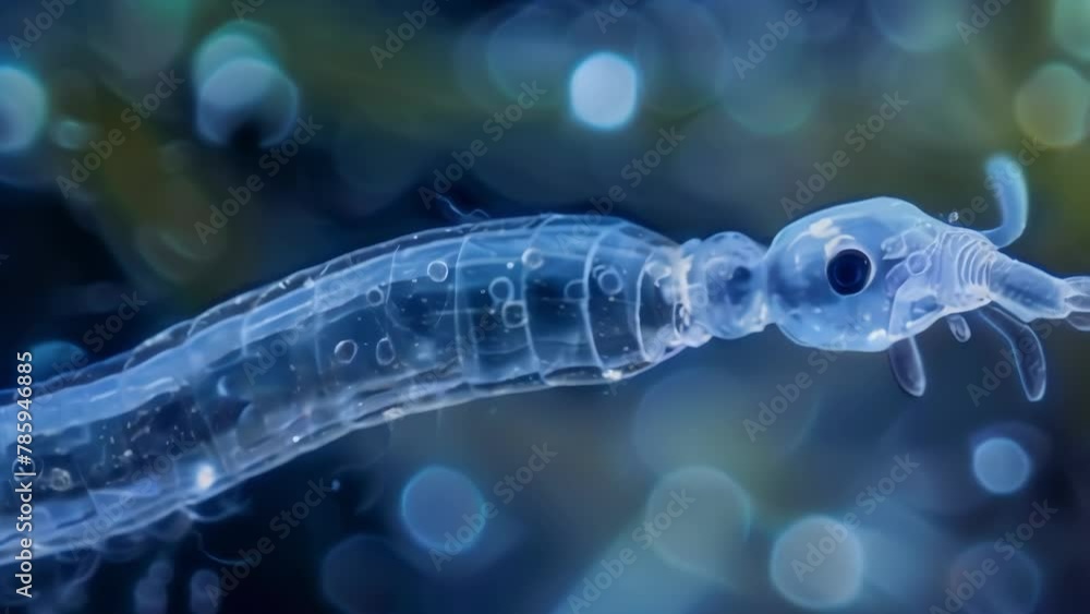 Poster a closer look at a microscopic transparent worm revealing its and tiny beating heart as it glides th