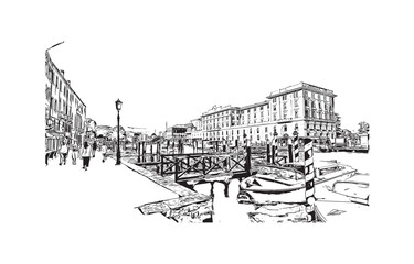 Print Building view with landmark of Santa Lucia is an island country in West Indies. Hand drawn sketch illustration in vector.