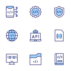 Programming icon set. Duo tone icon collection. Editable stroke, web programming, programming, api, coding, software development, firewall, book, file.