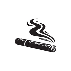 Smoky Elegance: Black Vector Silhouette of a Cigar with Curling Smoke in Stylish Contours- Cigar vector stock.