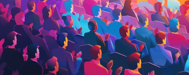 An applauding audience at a theatrical performance, capturing the shared appreciation and excitement. - obrazy, fototapety, plakaty