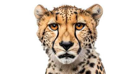 close up of a cheetah isolated on white background - obrazy, fototapety, plakaty