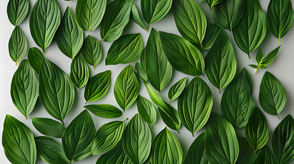 Creative layout made of green leaves. Flat lay. Nature spring concept.
