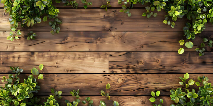 fence and green leaves Group of Green Plants on Wooden Floor,
, 