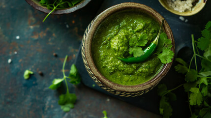 Thecha is a spicy and flavorful condiment from Maharashtra, India, made with green chilies, garlic, and spices, typically served as a side dish or accompaniment to meals
