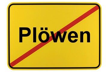 Illustration eines Ortsschildes der Gemeinde Plöwen in Mecklenburg-Vorpommern - obrazy, fototapety, plakaty
