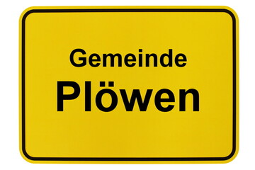 Illustration eines Ortsschildes der Gemeinde Plöwen in Mecklenburg-Vorpommern