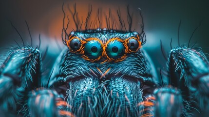 Macro close up of hairy tarantula in its natural habitat, showcasing intricate spider features - obrazy, fototapety, plakaty