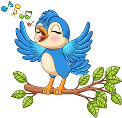 Cute bird singing on a tree branch - 785950834