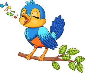 Cute bird singing on a tree branch - 785950887