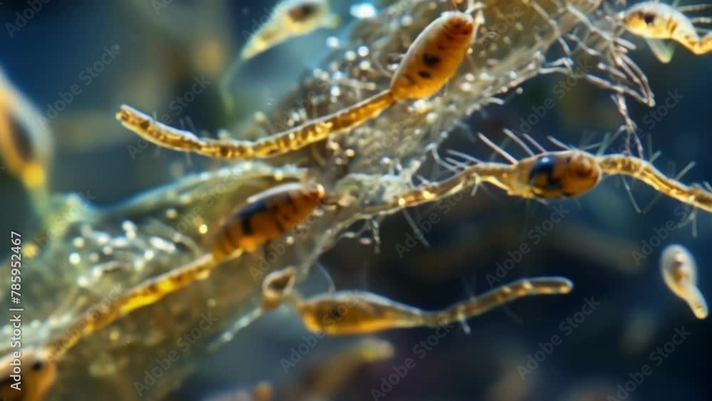 Poster a microscopic view of a nematode infestation on plant roots with the worms attached to the surface a