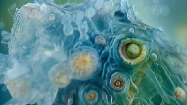 A highly detailed closeup of a tardigrades skin revealing the complex structure of its exoskeleton and the intricate patterns of its . AI generation.