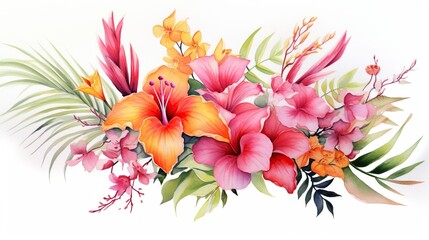 Beautiful tropical flower in hand drawn style isolated on white background.