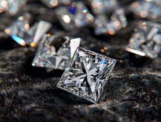 Diamond April Birthstone Gem Gemstone Princess Round Solitaire Loose Stone Jewel Crystal Background Image - obrazy, fototapety, plakaty