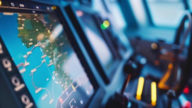 A closeup of the yachts navigation computer with its intricate system of wires and circuitry. The stateoftheart technology boasts advanced algorithms and satellite tracking