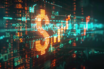 Dollar sign on digital screen. Business and finance concept