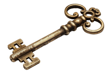 Vintage ornate key with intricate design isolated on transparent background