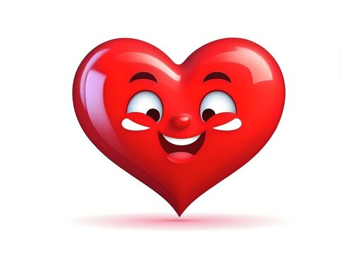 3D Red Heart Love Shape Happy Cartoon character Looking at Camera Isolated on Clean Background