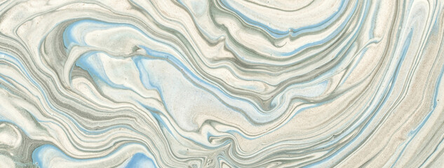 Abstract fluid art background light blue and gray colors. Liquid marble. Acrylic painting with ivory gradient.